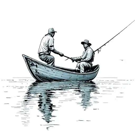 Two People Fishing In A Boat
