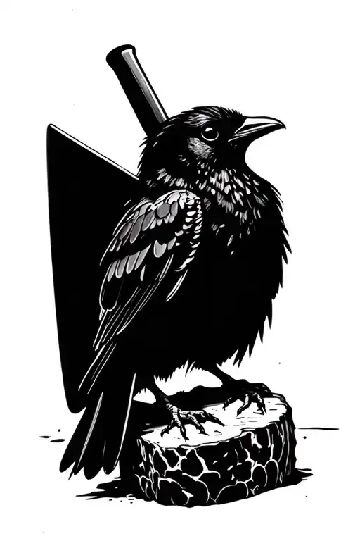Black Bird Sitting On A Meat Cleaver