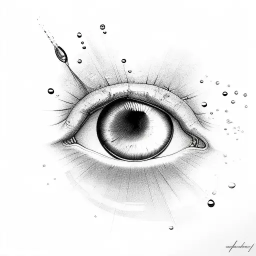 An Eye With Water Droplets Reflecting A Beautiful Landscape
