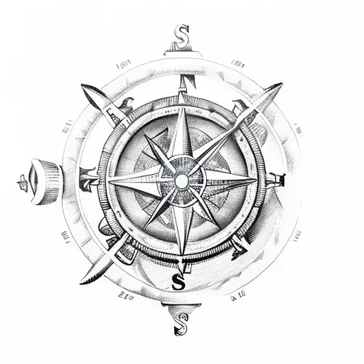 Shellback Turtle Centered Inside A Nautical Compass