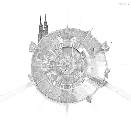 A Sketch Of The City Of Medina With A Crescent And Star