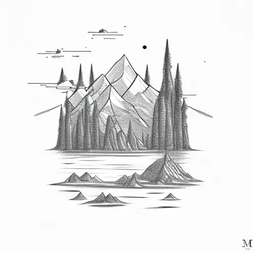Mountain And Sea Sketch With The Name May Incorporated In The Outline