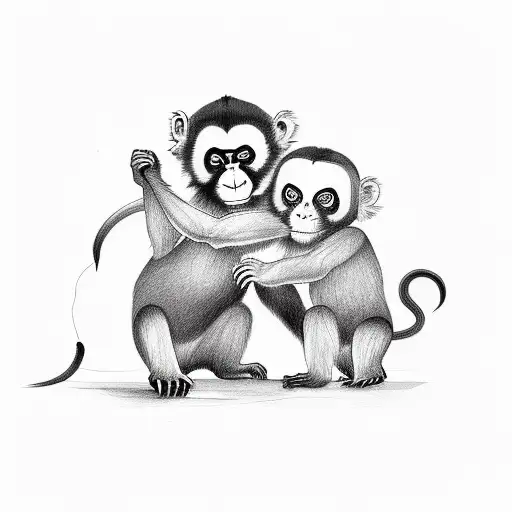 Monkey Holding Hands With A Panda