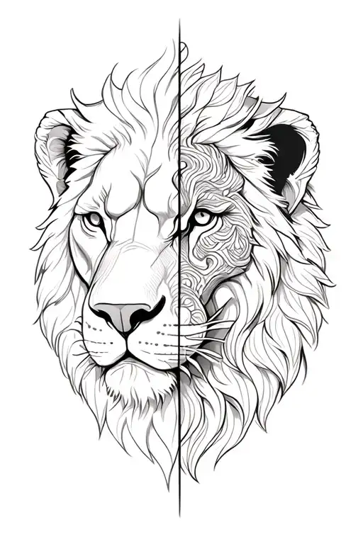 Half Face Half Lion Head