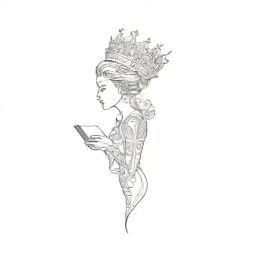 A Woman With A Crown On Her Head Profile Holding A Book