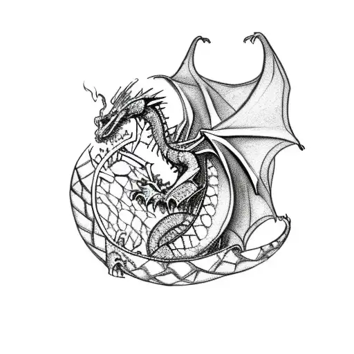 A Dragon Breathing Fire Onto A Traditional Lithuanian Symbol Amidst A Mountain Landscape