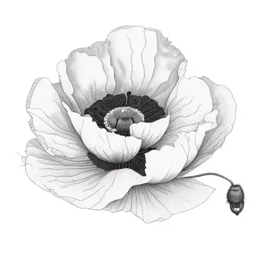 A Delicate Black And Grey Sketch Of A Poppy Surrounded By Intricate Floral Patterns