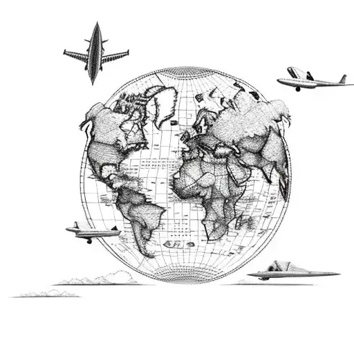 World Map With Airplane