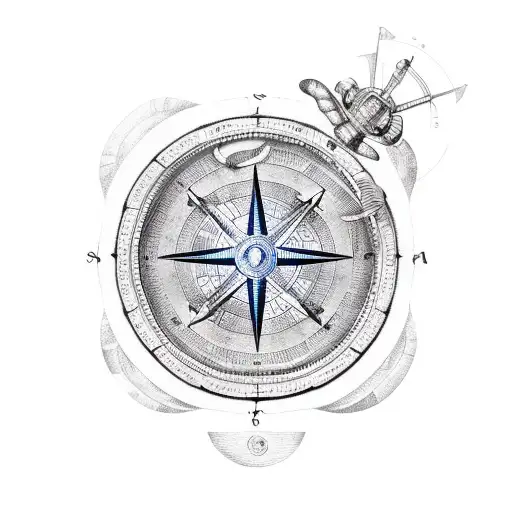 Shellback Turtle Encircled By A Nautical Compass With Orientation Of North At The Top
