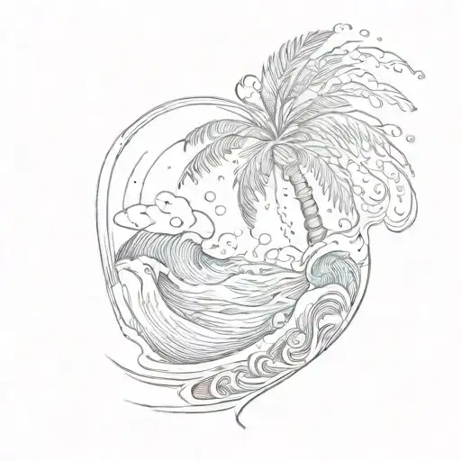 A Sketch Of An Ocean Wave Forming The Shape Of A Palm Tree