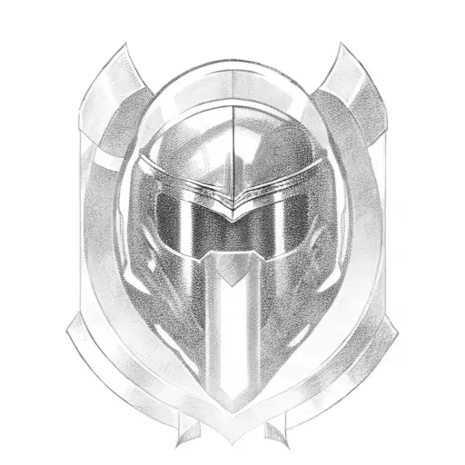 Spartan Helmet With Shield And Sword Behind It