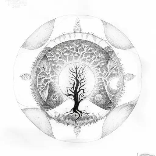 Tree Of Life Back Tattoo With Moon Phases