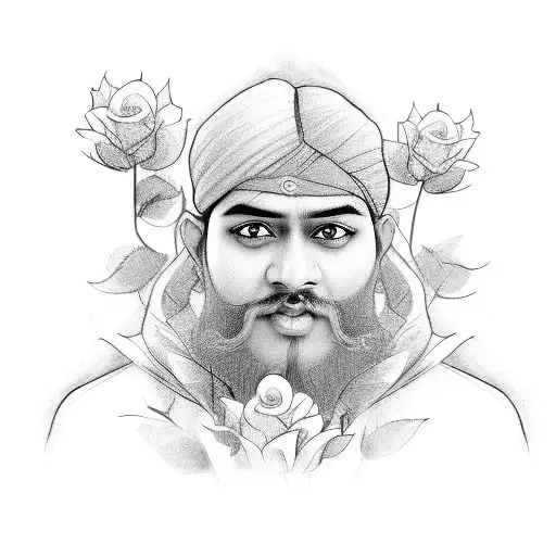 A Sketch-style Portrait Of Sudeshshalu Surrounded By Roses