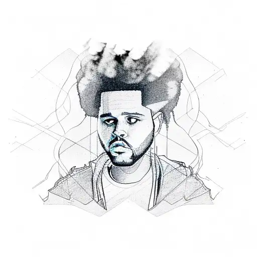 A Portrait Of The Weeknd With Abstract Musical Waveforms Surrounding Him