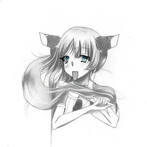 Anime Girl With A Tattoo Of A Vintage Car On Her Arm