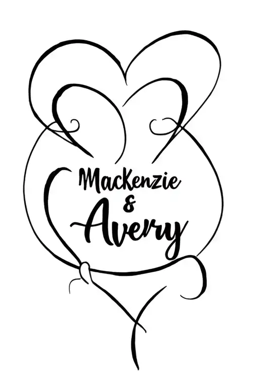 Names Of Children Mackenzie And Avery In Cursive Incorporate A Heart
