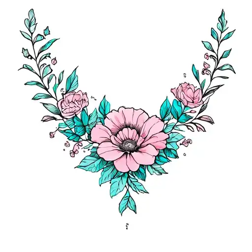 Floral Collarbone Tattoo Wide From Shoulder To Shoulder