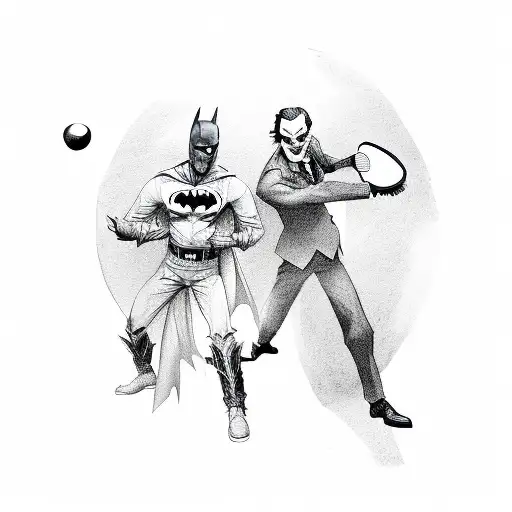 Batman And The Joker Playing Table Tennis Above The Knee