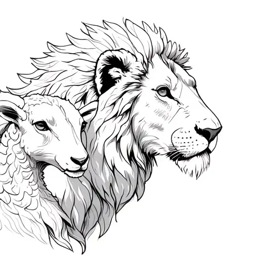 Lion And Lamb From One Neck Emerging