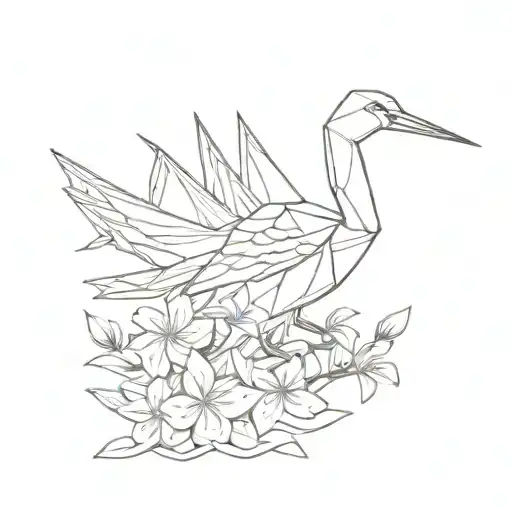 Origami Crane With Cherry Blossoms Color Behind