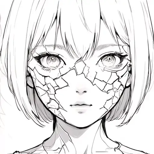 Anime Girl With Broken Porcelain Mask