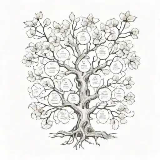 A Sketch-style Design Of A Family Tree With Blooming Flowers For Each Member