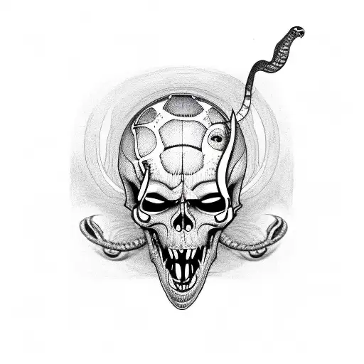 Three Eyed Skull With Rattle Snake Tounge