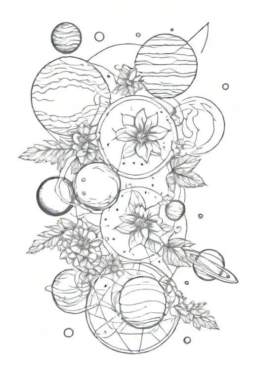 Flowers And Planets Floating In Space Surrounded By Math