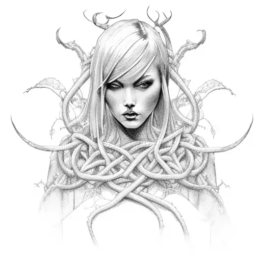 A Devil Girl Full Body Portrait Wrapped In Vines