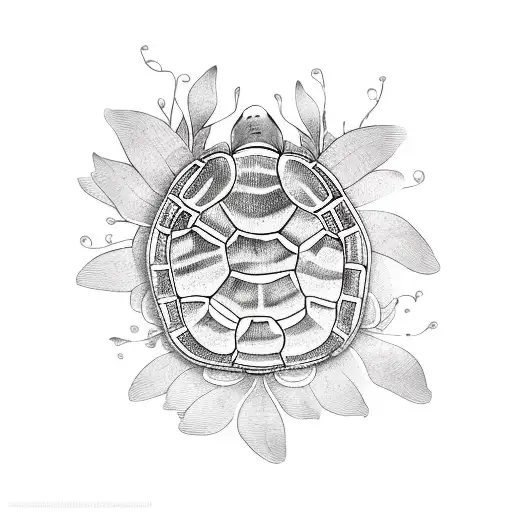 Turtle With Flowers Around It