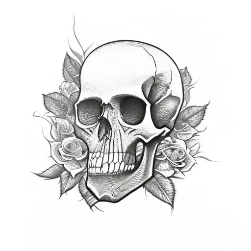 Cross With Roses And Skull