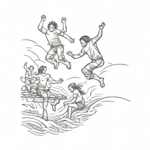 Jumping In The Ocean With Friends Sitting