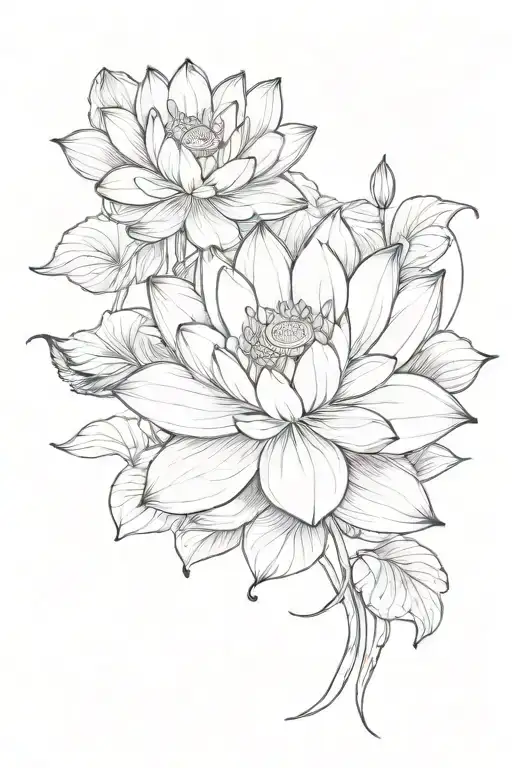 Lotus Flower In The Middle Of Two Koi Fish