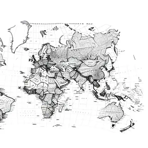 A World Map With Intricate Line Art Showcasing Different Landmarks