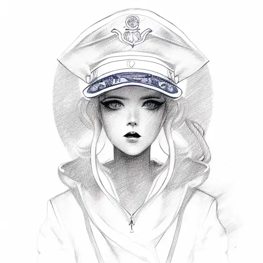A Sketch-style Portrait Of A Stylish Woman With A Sailor Hat And Nautical-themed Accessories