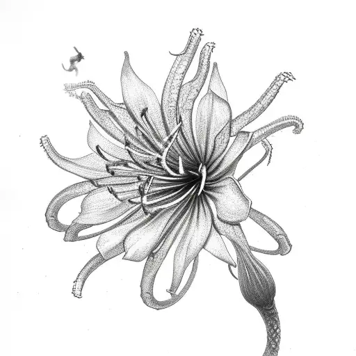 A Snake Fighting A Spider Surrounded My Spider Lily Flowers