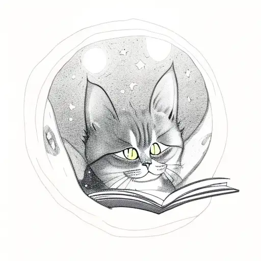 A Magical Cat Reading A Book With A Galaxy Pattern As Its Fur