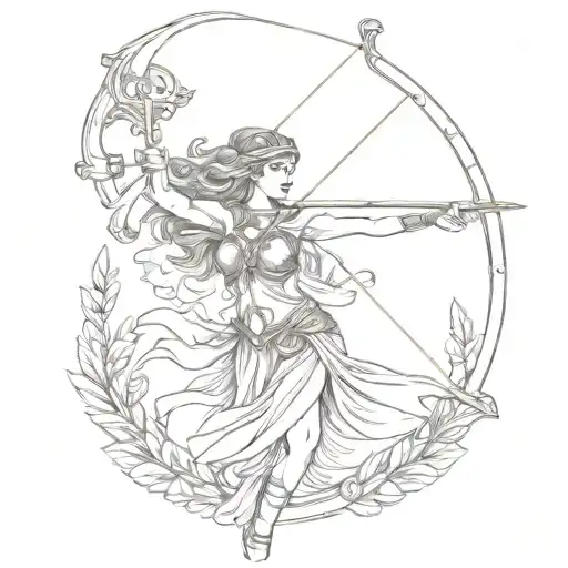 Greek Goddess Athena Holding Bow And Arrow Shooting