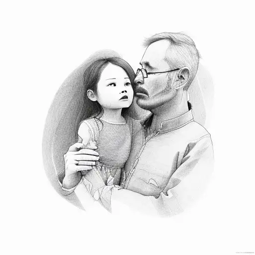 A Minimalist Portrait Of A Father And Daughter Embracing