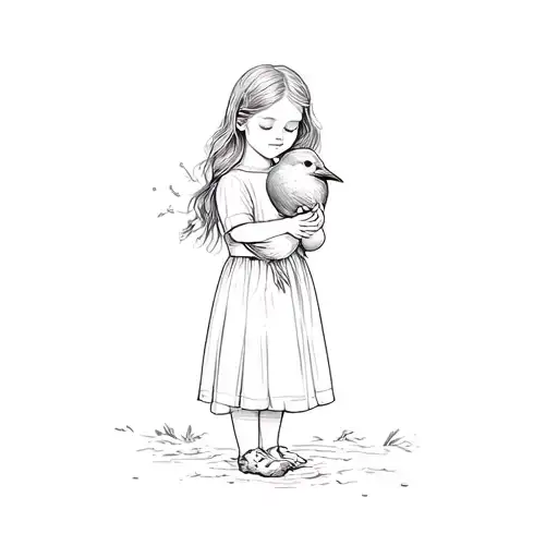 A Little Girl Holding A Bird