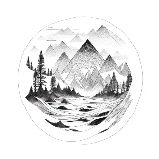 Forest With Mountains And Ocean