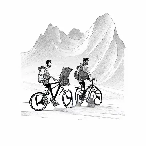 A Father And Son Biking Through A Mountainous Terrain
