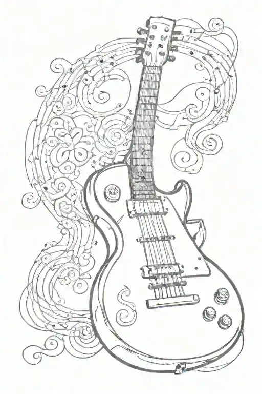 Guitar Les Paul Merging With Treble Clef Simple