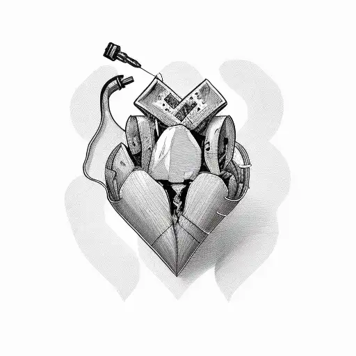 Design Incorporating A Broken Heart Mended With Stitches