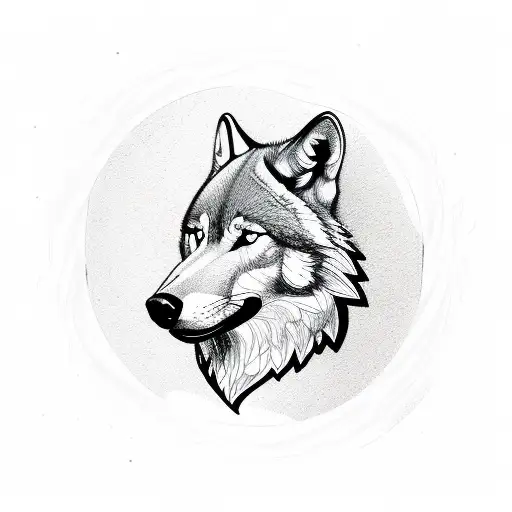 A Sketch-style Floral Wreath With A Wolf Silhouette In The Center