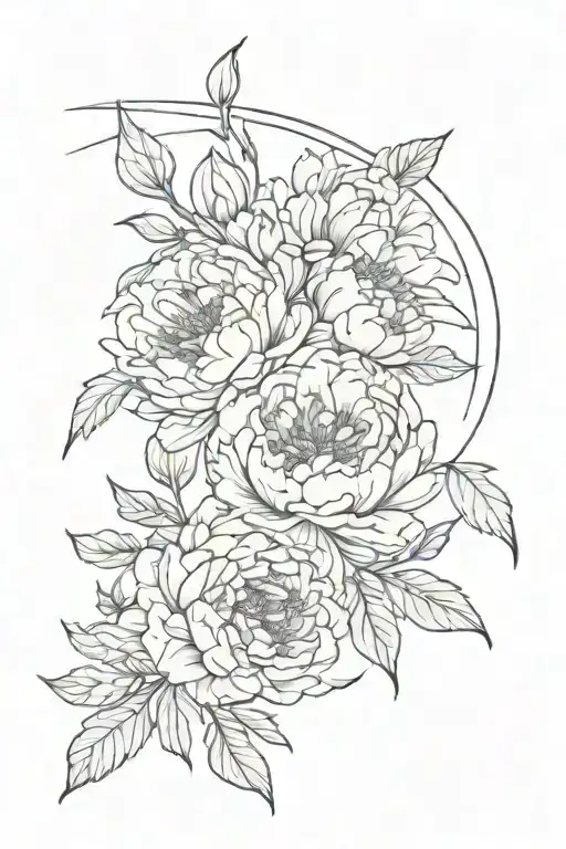 Peonies Flowers With Crescent Moon