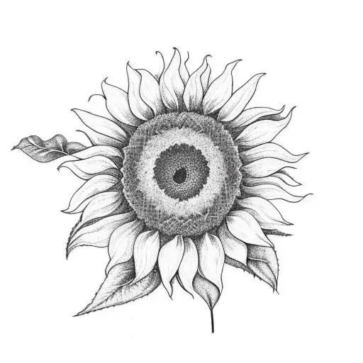 A Blackwork Sunflower With A Stem Turning Into Cursive Writing Saying 'From The Ground Up'