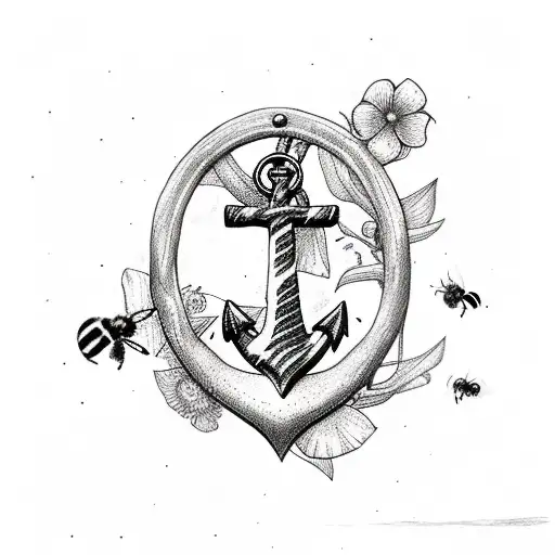 Anchor With Bees And Flowers