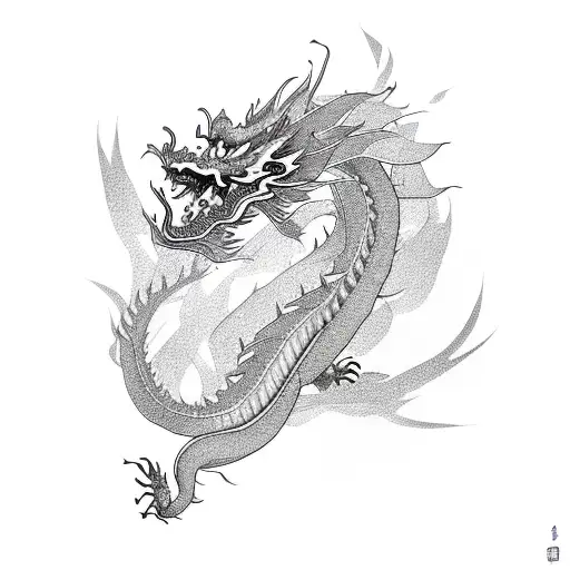 A Sketch-style Design Of A Chinese Dragon Breathing Cherry Blossom Petals