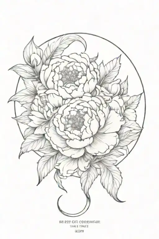 Peony Flowers Surrounding Crescent Moon